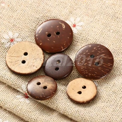 100pcs Brown Coconut Shell 2 Holes Sewing Buttons Sewing Scrapbooking Art Craft - Image 1 of 4