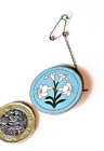 Superb Sterling Silver Antique Enamel Eidelweiss? White Flowers Pale Blue Ground