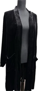 Eileen Fisher schwarze Samt Seidenmischung lange offene Strickjacke Staubwedel Taschen M NEU - Bild 1 von 11