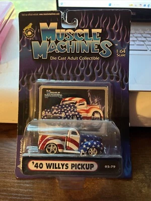 Muscle Machine 40 Willys Pickup 02-79 Die Cast 1/64 Scale Red White Blue - Image 1 of 3