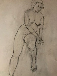 Beautiful Drawing Antique Nude Expressionism Charcoal Paper Naked Woman Erotic - Picture 1 of 8
