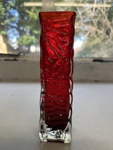 Vintage Art Glass Tajima Tokyo Red to Black Bark Vase 17.5cm Tall, 1970s - Picture 1 of 10