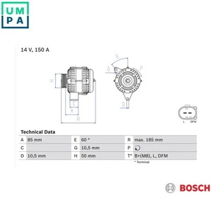 ALTERNATOR 0 986 047 550 FOR MERCEDES-BENZ CL-CLASS CLK/Convertible SLR CLS 2.6L - Picture 1 of 9