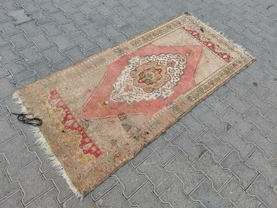 Vintage Turkish Runner Rug 6x2.8 ft | Faded Rose Oushak Medallion - Image 1 of 4