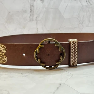 Coldwater Creek Womens Genuine Leather Belt Size Small Brown Embroidered Western - Picture 1 of 6