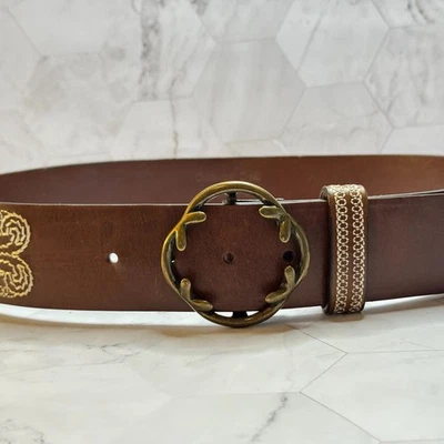 Cinturón Coldwater Creek Mujer Cuero Genuino Talla Pequeña Marrón Bordado Western Foto 1 de 4