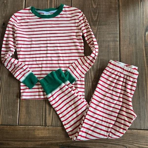 Mini Boden Kids Pajama Set 10Y Red White Striped Cotton Shirt Pant Holiday PJs  - Picture 1 of 4