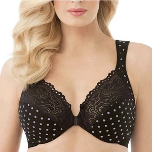 Damen BH GLAMORISE 40B Wonderwire Frontverschluss schwarz mit Punkten 1245 - Bild 1 von 13