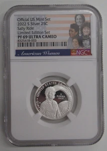 US 2022 S Sally Ride SILVER Quarter 25c PROOF Graded By NGC PF 69 Ultra Cameo - Picture 1 of 4