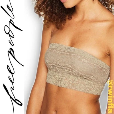 Free People Lace Trim Bandeau Bralette Taupe Size Small F715O220A - Image 1 of 4