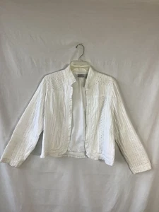 Chicos Jacket Womens 2 Textured Crinkle Ruffle Collar  Open Front White - Picture 1 of 9