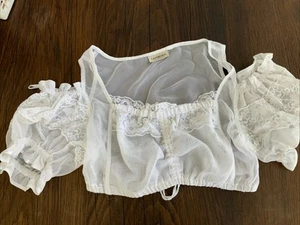 Dirndl Bluse Trachten weiß Gr. 42 L weiß Spitzen Baumwolle Landhaus - Bild 1 von 4