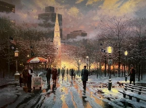 THOMAS KINKADE - BOSTON CELEBRATIONS 18" X 24" S/N LITHOGRAPHIE mit Echtheitszertifikat - Bild 1 von 4
