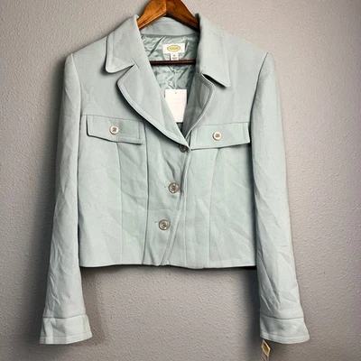 NWT Talbots Blazer Textured Jacket Cropped Career Button Front Sage Green Sz 14 - Image 1 of 4