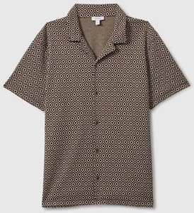 Reiss Grove Jacquard Hemd Kubanischer Kragen Herren Large Geometrisch Kurzarm NEU - Bild 1 von 13