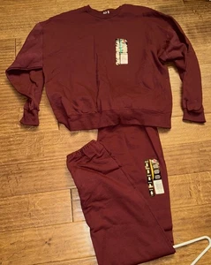 VINTAGE FRUIT OF THE LOOM BLANK MAROON CREWNECK SWEATSHIRT XL / PANTS LARGE - Picture 1 of 5