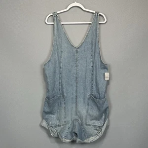 We The Free People High Roller Denim Shortall Donna Grande Azzurro Occhi Luminosi - Foto 1 di 7