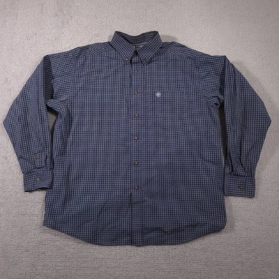 Ariat Shirt Mens XL Blue Pro Series Plaid Button Down Logo Pocket Western Vented - Image 1 of 4