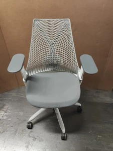 White Sayl Office Desk Chair by Herman Miller Loaded arms & Lumbar Grey Fabric - Picture 1 of 6