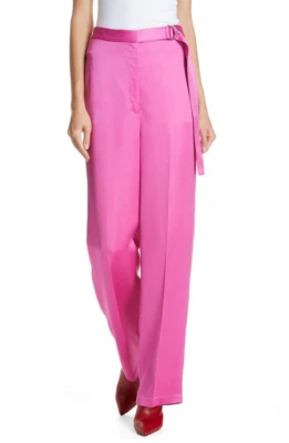 NUEVO Pantalones Robert Rodriguez Rosa Caliente Cintura Alta Sarga Pantalón Recto Talla 6 Foto 1 de 4