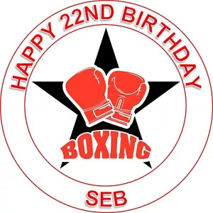 Red and Black Boxing gloves star Cake topper icing / wafer Personalised - Picture 1 of 1