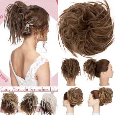 US Large Messy Bun Scrunchie Hair Extensions Ponytail Blonde Hair piece As Human - Image 1 of 4