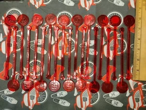 Vintage Lima Peru Sheraton Hotel Clear Red Swizzle Stick Drink Stirrers Bar - Picture 1 of 5