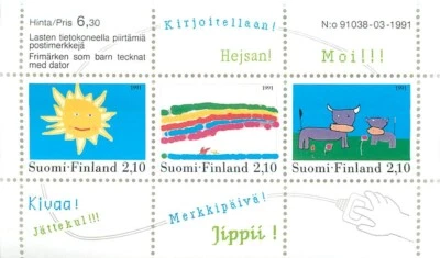 4. Finlândia 1991 Desenhos por crianças Minisheet (100 x 60mm) sem marca de charneira - Imagem 1 de 2