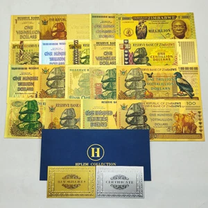 Zimbabwe 19pcs/set Gold/Silver Foil Banknotes in Envelope Collectibles UV Bills - Picture 1 of 24