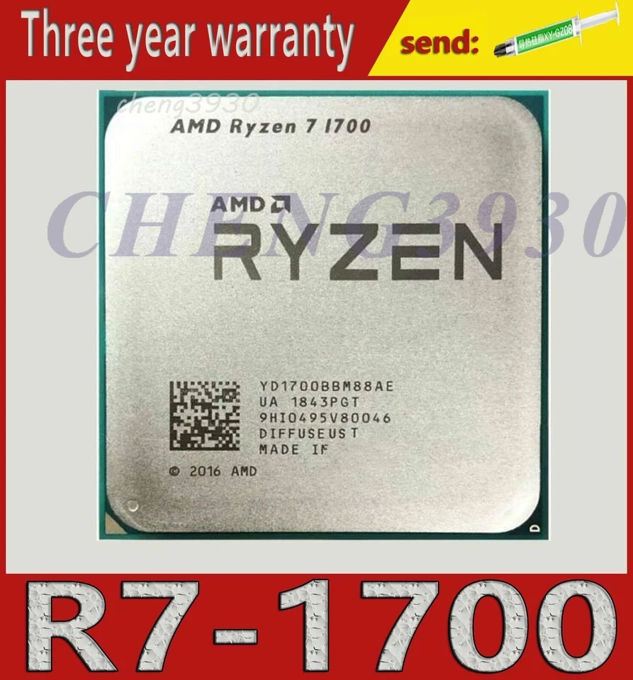 AMD Ryzen 7 1700 AM4 3.0 GHz octa-core 16T 65W desktop R7 1700 CPU processor - Image 1 of 1