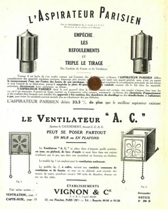 PARIS / TOLERIE LEMOIBE / ASPIRATEUR VENTILATEUR VIGNON PARIS / PUBLICITE 1934 - Picture 1 of 2