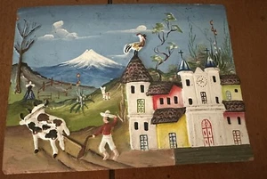 Terra Cotta Village wall tile Hand Painted And Has A Raised Areas - Picture 1 of 5