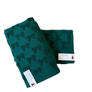 Bella Lux Christmas Bows Bath Towel Set of 2 Chic Holiday Green Bathroom Decor - Picture 1 of 19