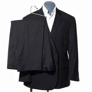 52R Pronto Uomo Platinum Black Worsted-Wool Two-Piece Suit 51x29 Trousers Jacket - Picture 1 of 13
