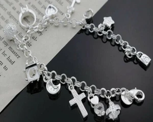 Charm Anhänger Armbänder Kette mit Charm Konvolut 925 Silber vergoldet (2) - Bild 1 von 6
