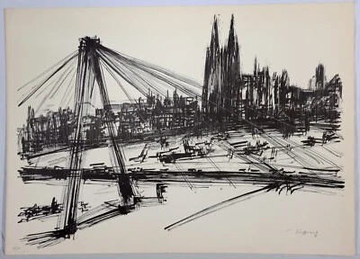 Franz Ruffing: Lithographie Rheinufer handsign. num 50 Ex. - Bild 1 von 4