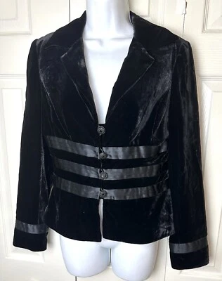 Chaqueta Blazer KAY UNGER Negro Terciopelo Seda Niveles Satén Vacaciones Elegante Abrigo Talla 4 Foto 1 de 4