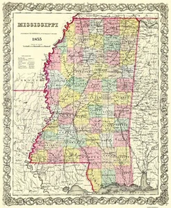 Mapa histórico del estado - Mississippi - Colton 1855 - 23 x 28,06 - arte de pared vintage - Imagen 1 de 20