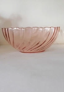 Vintage rosa Wirbel ARCOROC Glas Servierschüssel Made in France 9 Zoll - Bild 1 von 6