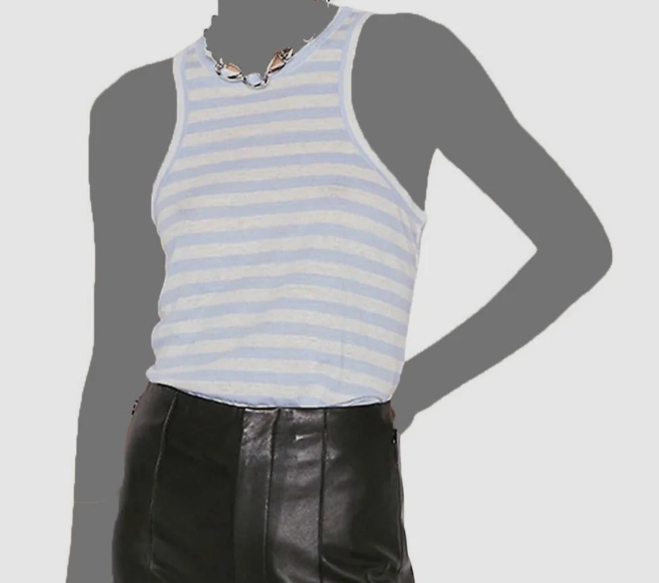 Frame Women's Blue Linen Ringer Stripe Racerback Tank Top Size Large