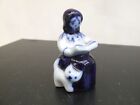 Gzhel Porcelain Ussr Model Of Woman & Cat