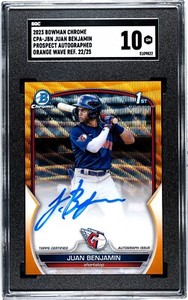 2023 Bowman Chrome Juan Benjamin 1st Auto Orange Wave Refractor #'d/25 SGC 10