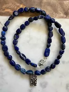 Lapis Lazuli Necklace, Lotus Pendant,Lapis,Lapis Lazuli,16.5in,Sterling Silver - Picture 1 of 9