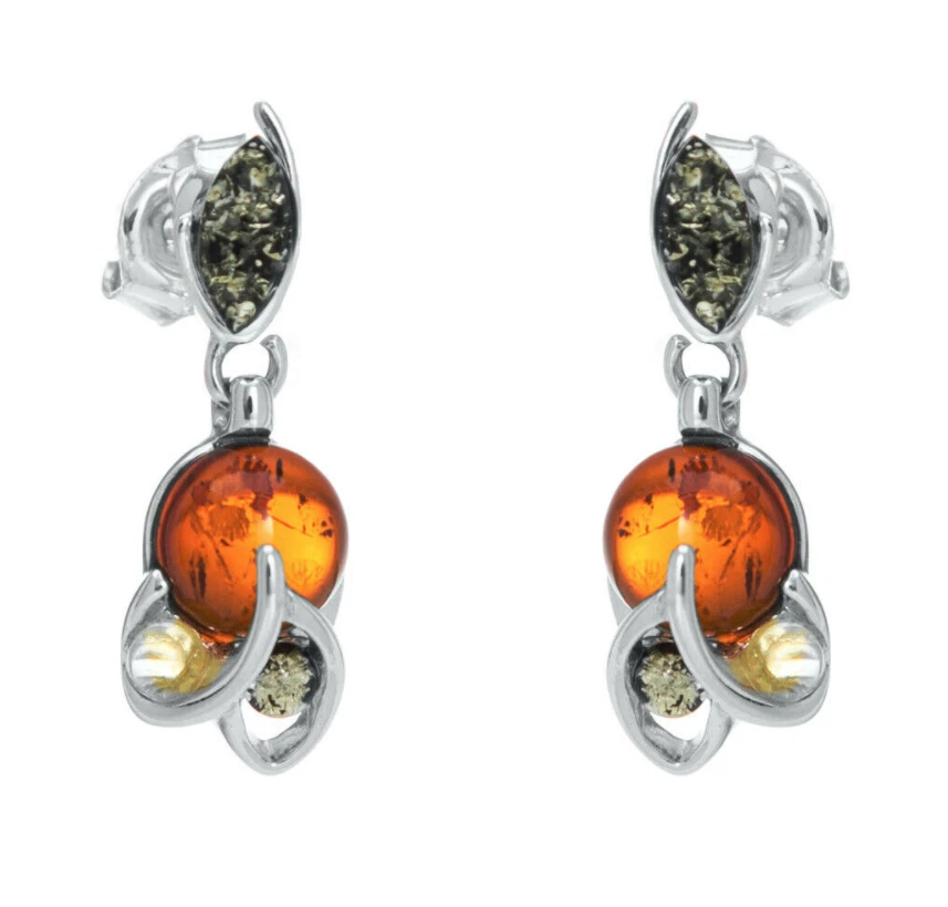 925 Argento Sterling Vera Ambra Baltica Goccia Orecchini a Lobo Omaggio Bag - Immagine 1 di 1