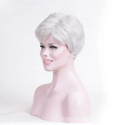 Synthetic Short pixie Wavy Silver White Wig for Elderly Ladies Natural Hair wig - Image 1 of 3