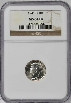 1941 D 10c  Mercury Dime NGC MS64 FB - Image 1 of 4