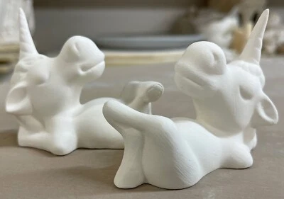SLEEPY UNICORN’S Ceramic Bisque Pieces(2pc)3-1/4”x2”Magical•Horn•READY 2 PAINT• - Image 1 of 4