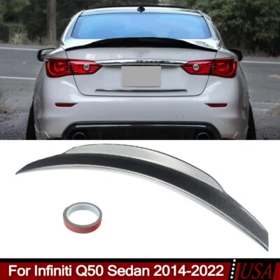 Alerón trasero de maletero Duckbill Highkick estilo fibra de carbono para Infiniti Q50 2014-22 Foto 1 de 4