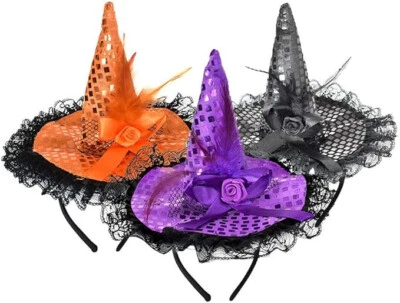 Halloween Witch Feather Hat Headband- Cute Witch Headpiece for Halloween Costume - Image 1 of 3