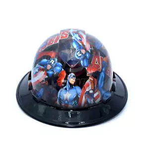 Vented Wide Brim Hard Hat Hydro Dipped in Comic Book Captain w/Brim Guard - Picture 1 of 5